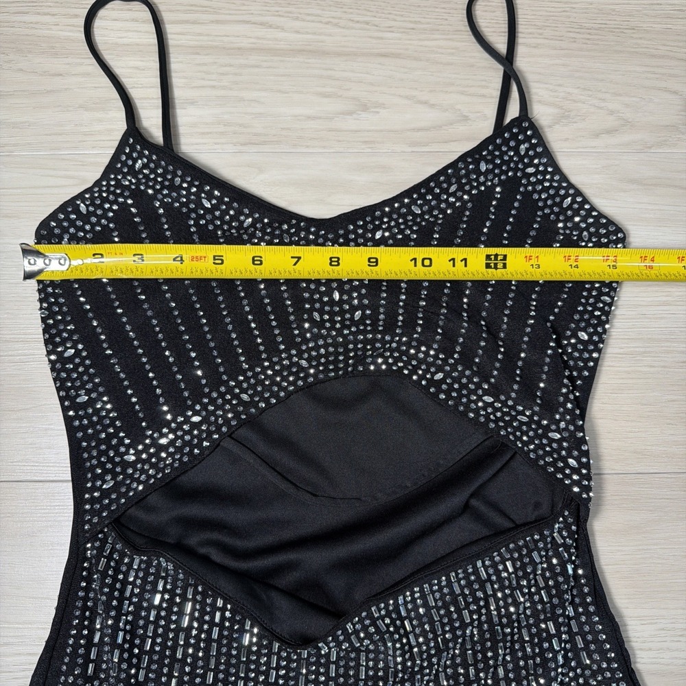4D~ Windsor Bedazzle Body con bling dress Black Open Front Club Dress Sz Lg - Picture 5 of 9